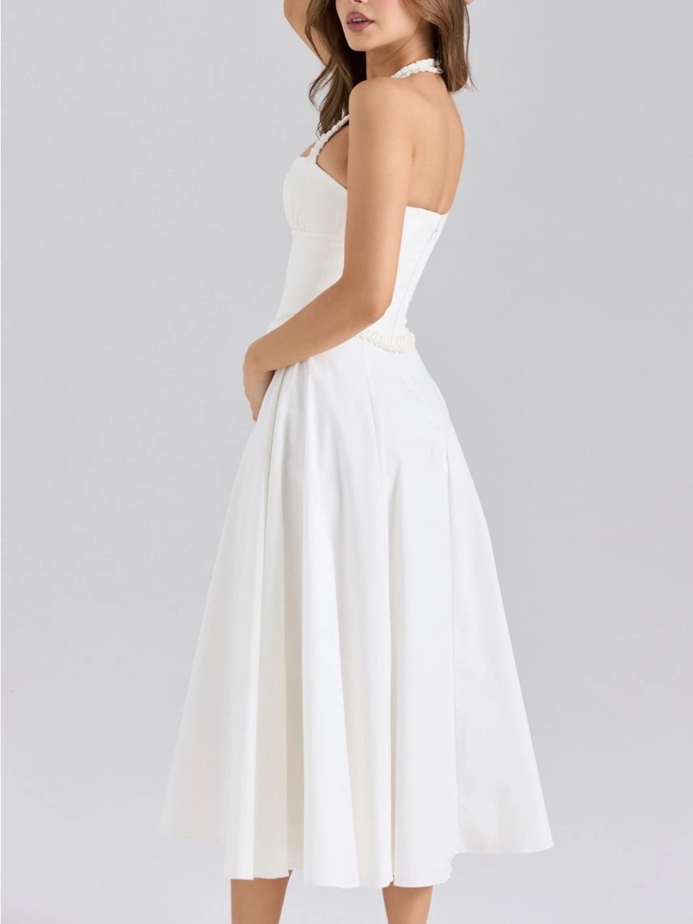 House of CB Georgie White cotton Halter Corset Midi Dress - Picture 2 of 2